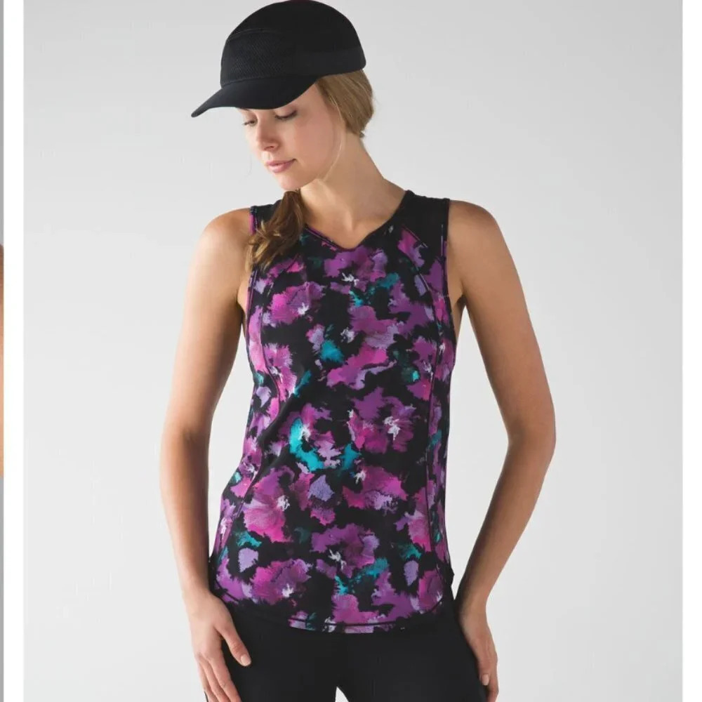 Lululemon Sculpt Tank Purple Floral Lightweight Running Training Size 2